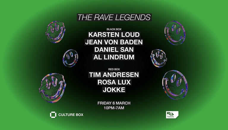 THE RAVE LEGENDS Karsten Loud/ Jean Von Baden/ Daniel San/ Al Lindrum/ Tim Andresen/ Rosa Lux/ Jokke