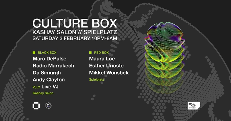 Kashay Salon: Marc DePulse / Radio Marrakech B2B Da Simurgh / Andy Clayton / Spielplatz: Maura Loe /