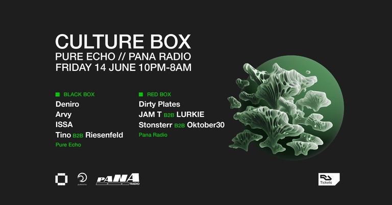 Pure Echo: Deniro / Arvy / ISSA / Tino B2B Riesenfeld / Pana Radio: Dirty Plates / JAM T B2B LURKIE